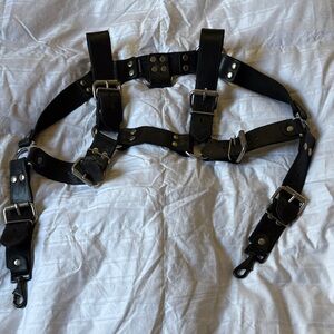 Black Leather Men's Harness with clips to attach to pants or briefs